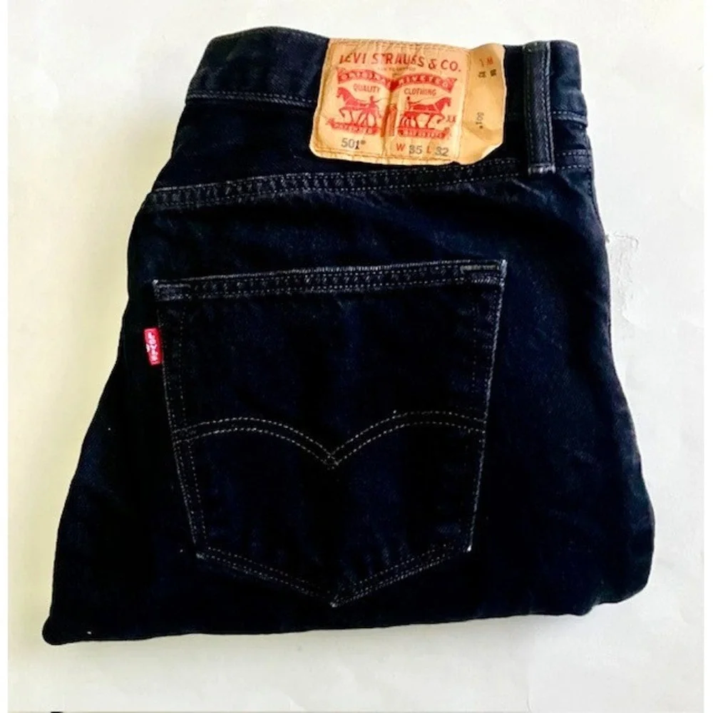 Levi 501 Original Fit Jeans Men 35x32 (35X31) Button Straight Leg Black Denim